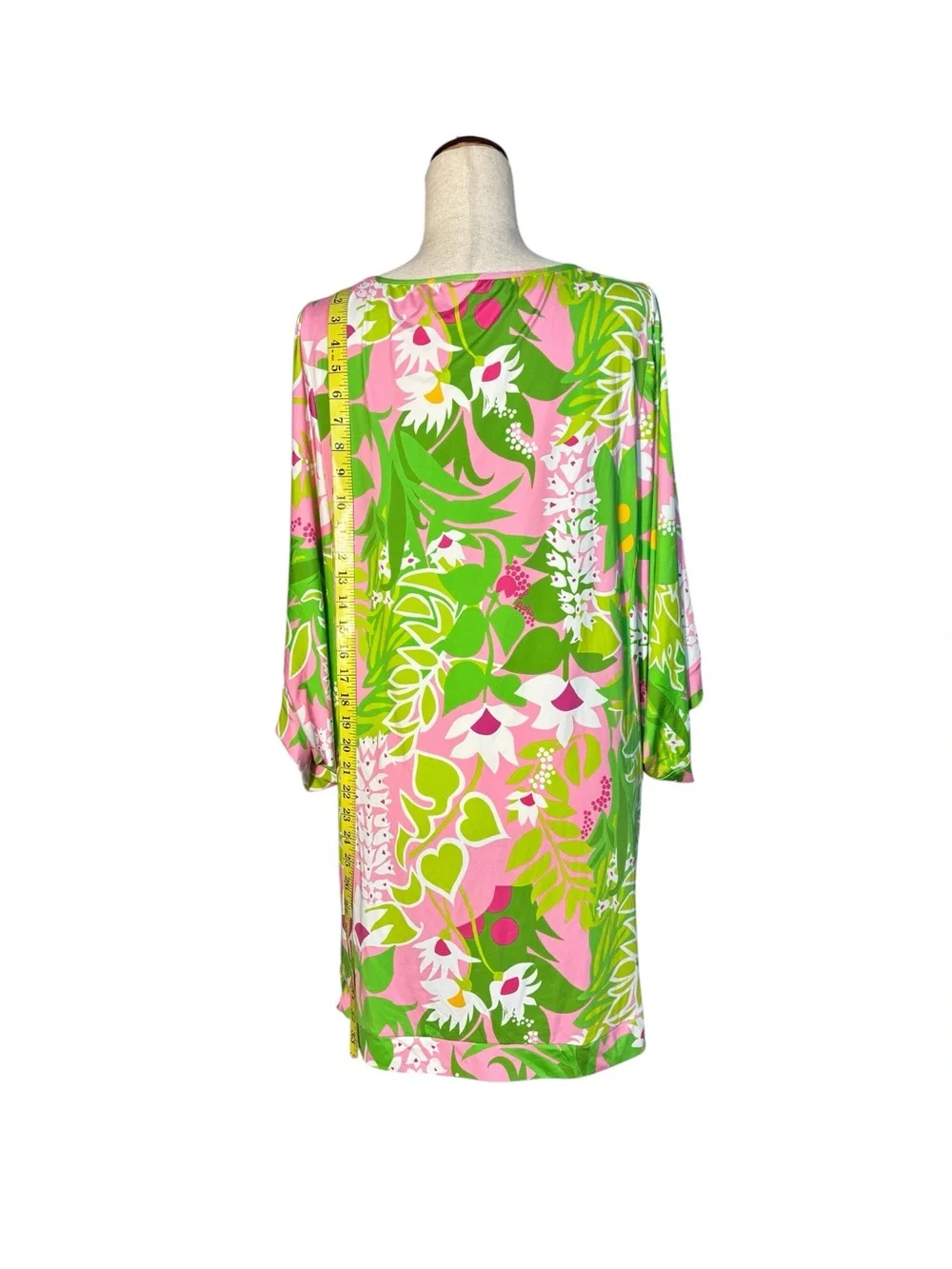 Trina Turk Tropical Floral Swim Cover Up Dress Pink Green Split Sleeve XL